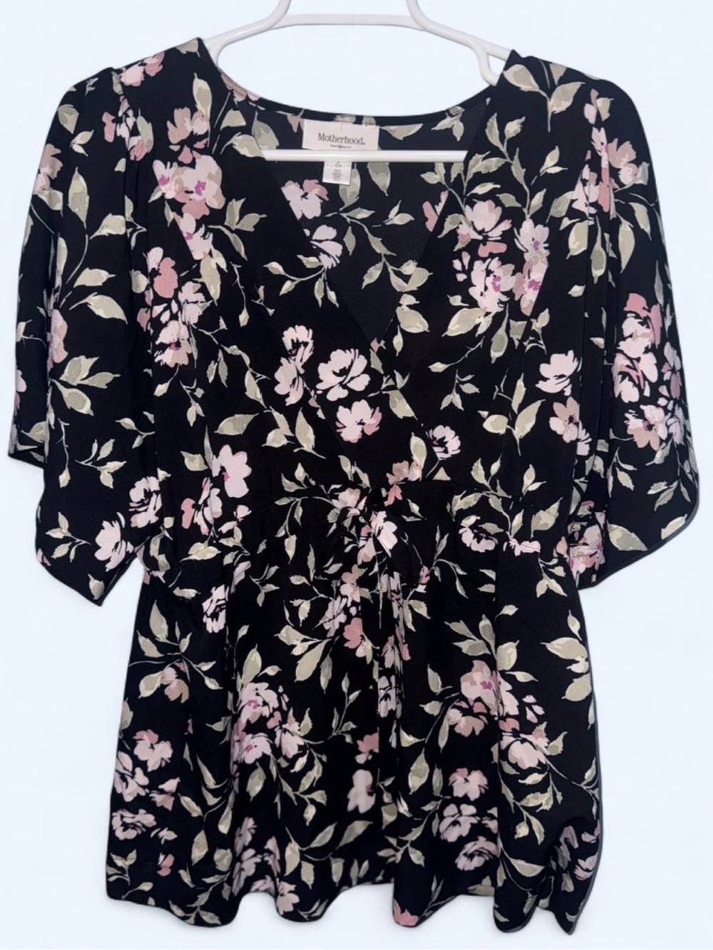 Motherhood Maternity Black Floral Wrap Top - Pink & Olive Print